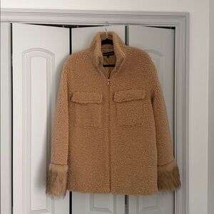 Adrienne Landau Tan Sherpa Jacket with fur sleeves - S